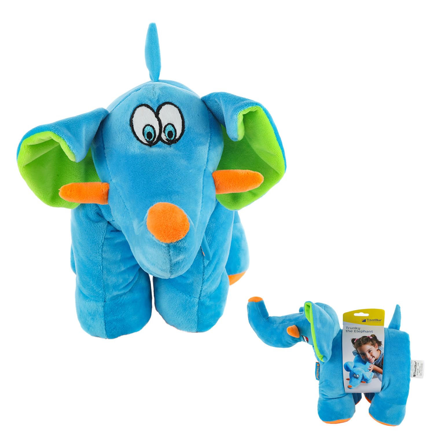 Travel Blue, Elephant Travel Pillow, Cuddly Travel Pillow for Kids, Blue