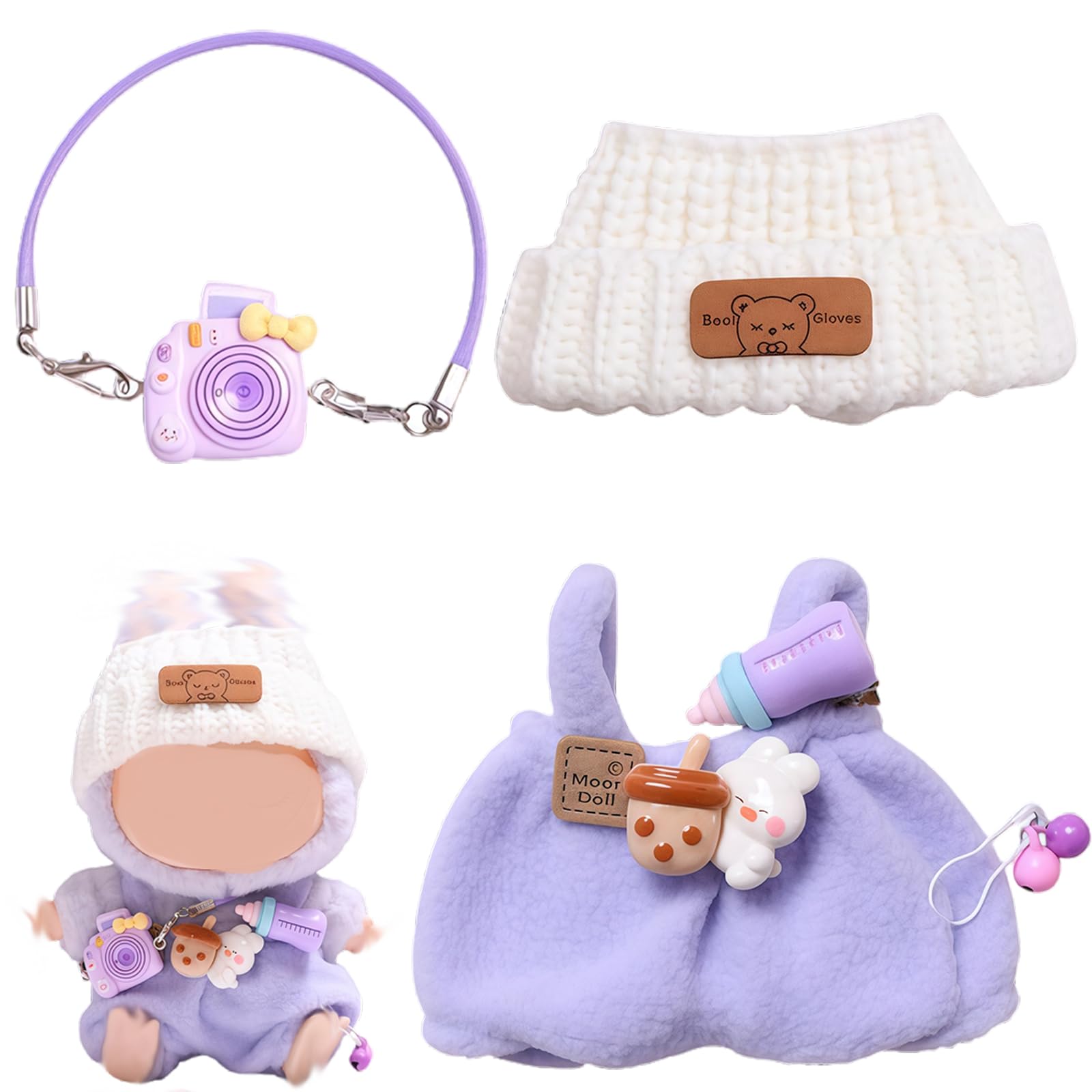 AYNKH 3 Pcs Doll Clothes, Doll Clothes Outfits Set for 17cm Plush Dolls, Cute Dolls Clothing Purple Accessories Gifts for Boys Girls
