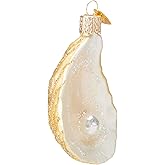 Old World Christmas Oyster with Pearl Glass Blown Ornament for Christmas Tree, Handcrafted Holiday Decoration, Seashell Collection