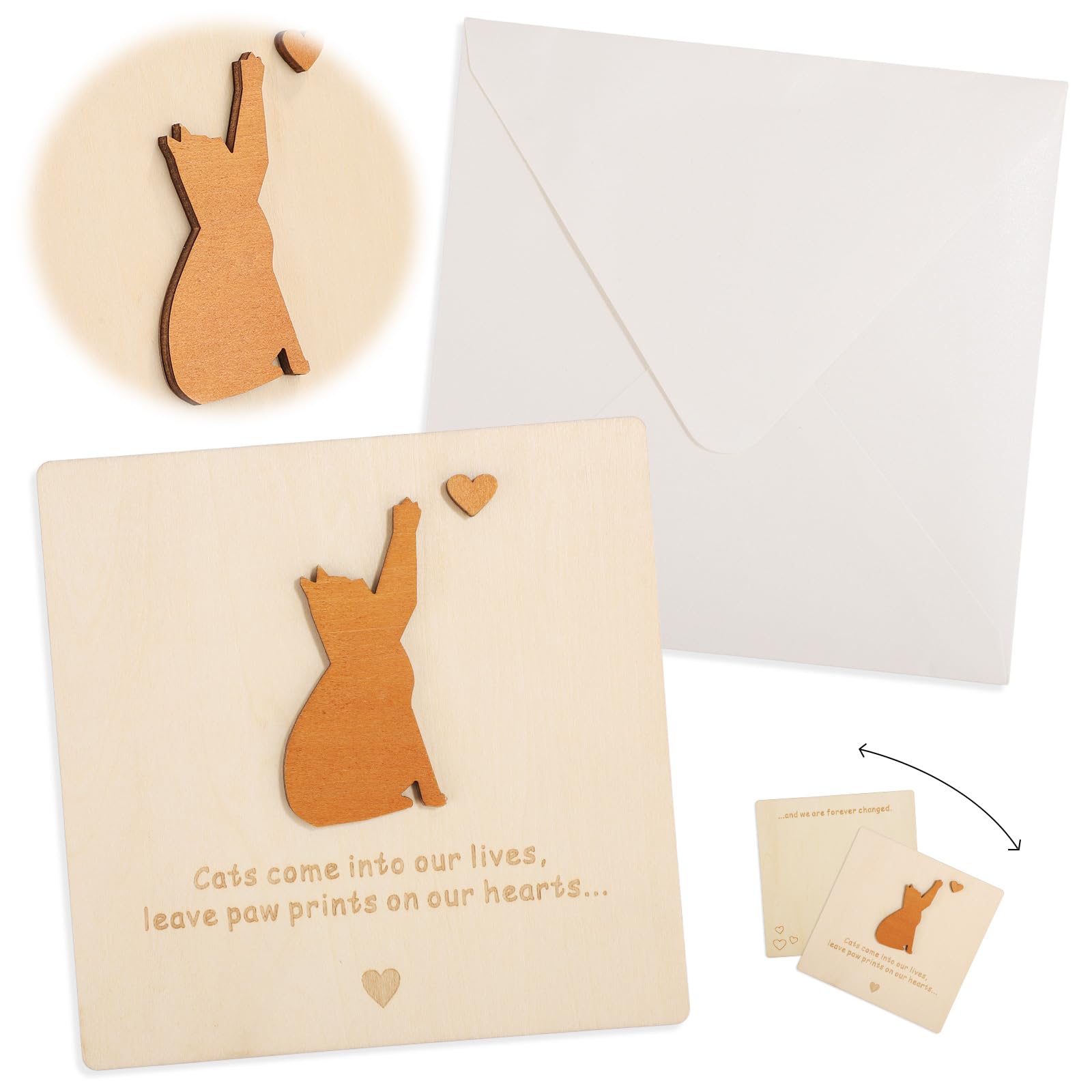 Cat Memorial Card with Envelope, Wooden Cat Sympathy Card Pet Memorial Card Loss of Cat Sympathy Card Pet Sympathy Gifts for Cats Pets Passing Away