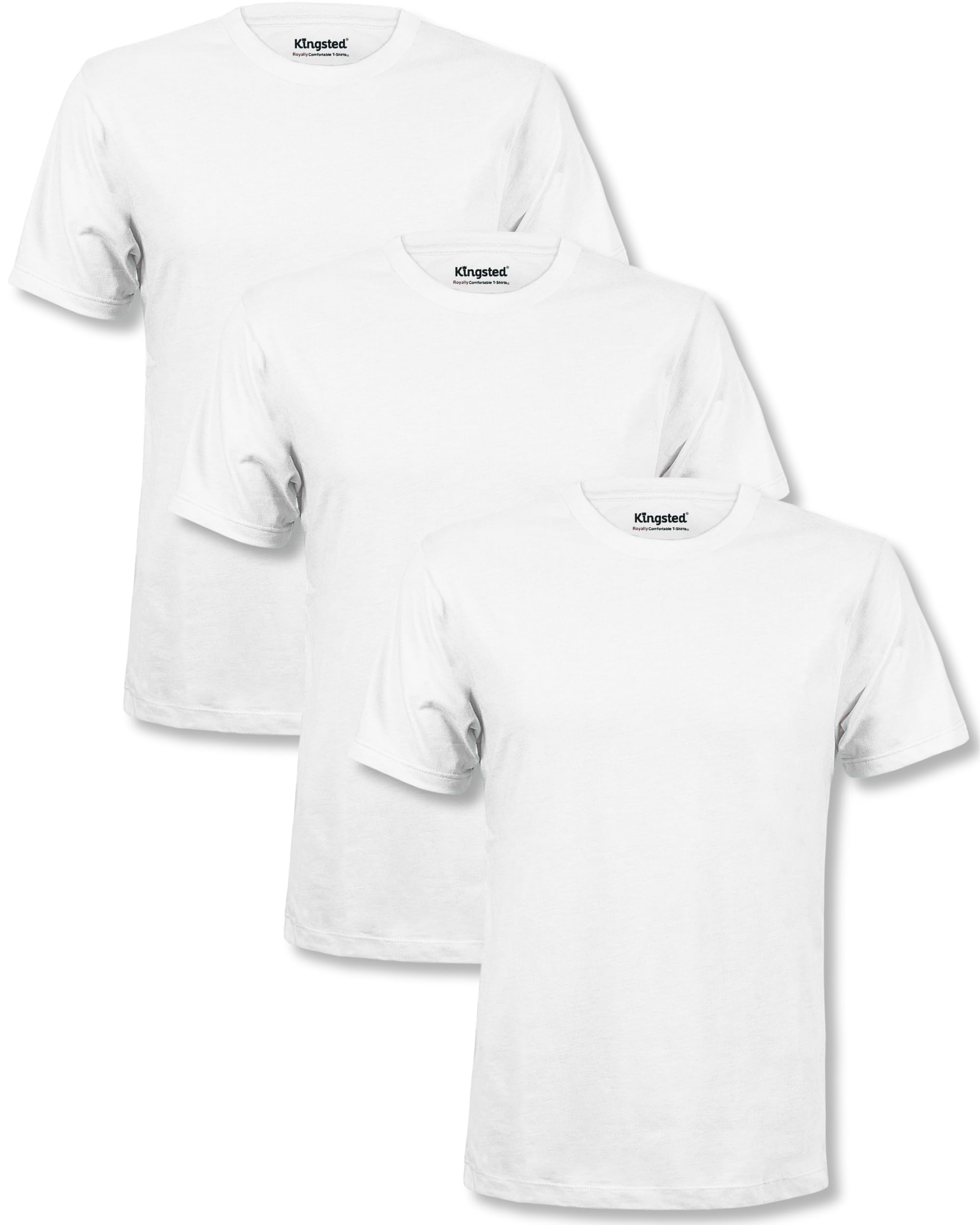 Photo 1 of Kingsted White Men's T-Shirts Pack - Royally Comfortable - Super Soft Cotton Blend - Short Sleeve Tagless Crewneck - Plain Classic Tees (3 Pack, White, 3X-Large)