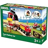 BRIO World Farm Railway Set - 20-Piece FSC-Certified Wood Train Set &amp; Accessories - Works with All BRIO Wooden Railway Sets - Includes Barn, Tractor, Hay Crane, Tracks &amp; More - Fun for Kids Ages 3+