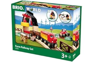 BRIO World Farm Railway Set - 20-Piece FSC-Certified Wood Train Set & Accessories - Works with All BRIO Wooden Railway Sets - Includes Barn, Tractor, Hay Crane, Tracks & More - Fun for Kids Ages 3+