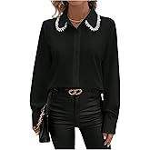 SweatyRocks Women's Long Sleeve Button Down Blouses Rhinestone Decor Work Tops