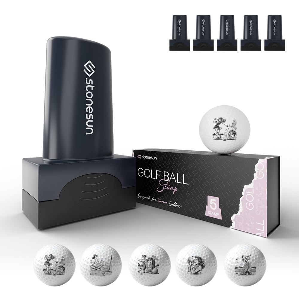 Photo 1 of stonesun Golf Ball Stamp Set for Woman - 5 Different Designs in 1 Box - Self-Inking Golf Ball Stamp - Fast-Drying, Waterproof Golf Ball Marker Stamp - Golf Accessories for Women - Golfer Gifts -