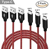 USB Type C Cable,YouCoulee 3 Pack 3.3Ft 6.6Ft 10Ft USB C Cable Nylon Braided Long Cord USB Type A to C for Samsung Galaxy S9 S9 Plus Note8 S8 Plus, Apple Macbook, LG G6 V20, Pixel, Nexus 6P (Red)