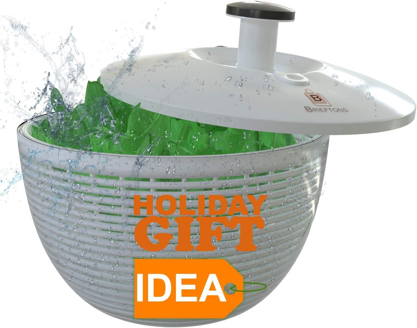 Brieftons QuickDry Salad Spinner: Large 6.2 Quart Lettuce Greens Washer Dryer Drainer Crisper Strainer, Easy One-Handed Pump Operation, Compact Storage, Perfect for Washing & Drying Leafy Vegetables