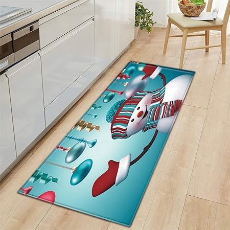 Alfombra De Baño Cocina Antideslizante Muñeco de Nieve Sonrisa Azul 7