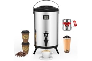 XVEZUA Insulated Beverage Dispenser - 304 Stainless Steel Thermal Hot Beverage Dispenser (Silver, 4.4 Gallon / 16L)