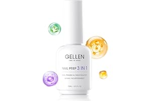GELLEN Nail Primer and Dehydrator, 3-in-1 Acid-free Nourishing Nail Prep for Gel & Acrylic Nails, Gentle with Squalane VE Promote Health, 15ML 3s Air Dry Dehydrate Long-lasting Nails Art Supplies
