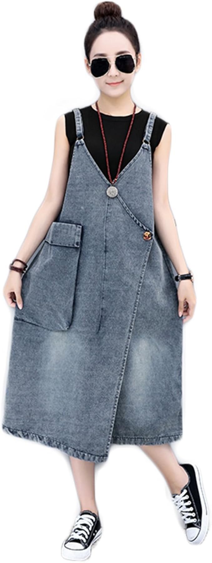Amazon ビビショー デニムワンピース レディース キャミワンピース カジュアル サロペット ワンピース ひざ丈 ノースリーブ ワンピース デニムワンピース ゆったり 18春 Abr ワンピース チュニック 通販