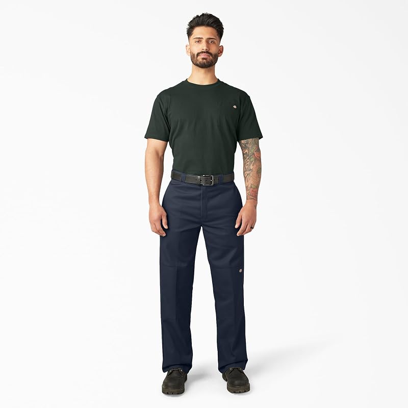 Mens Flex Double Knee Work Loose Straight Fit Pants, Dark Navy, 32W x 30L US