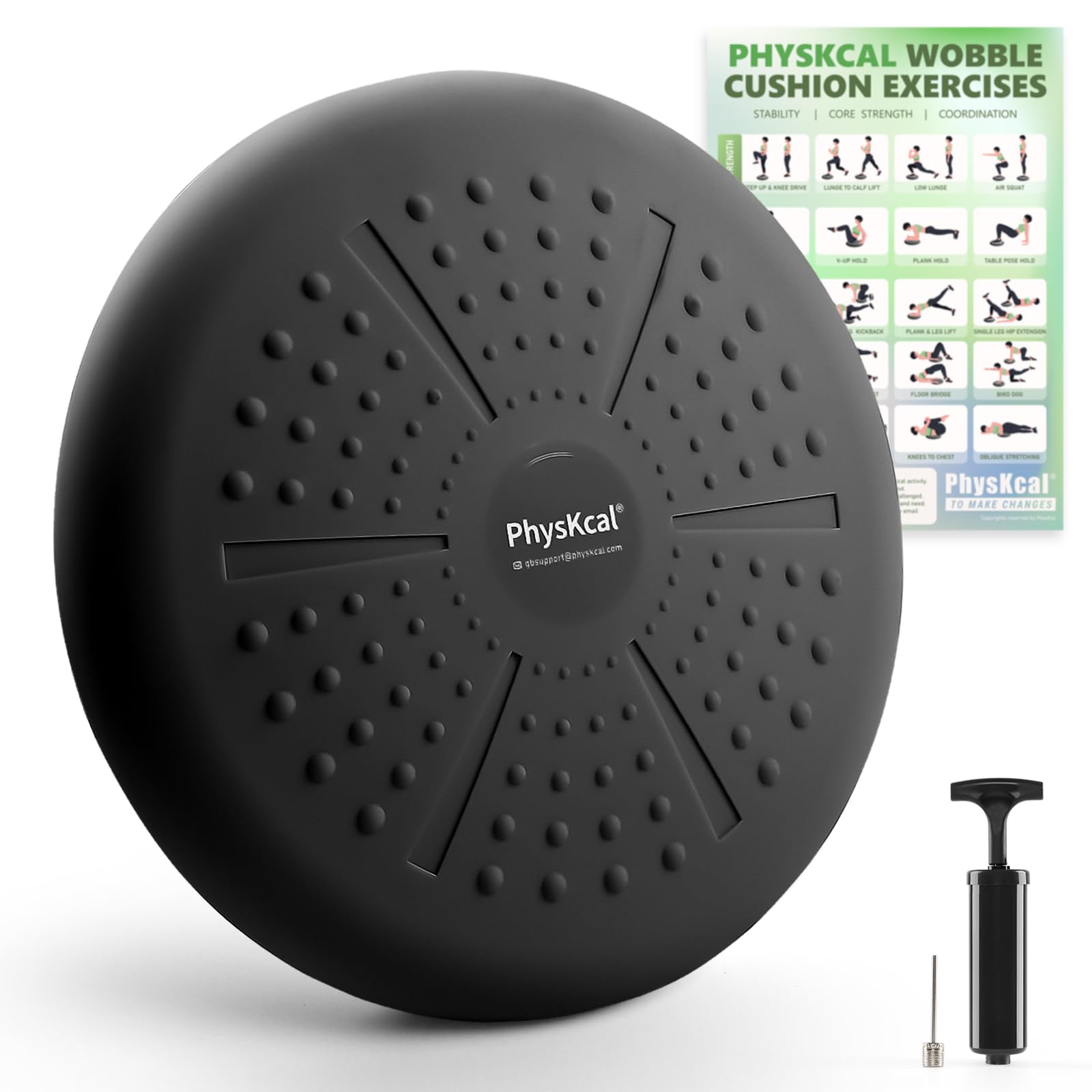 PhysKcal Wobble Cushion for Adults and Kids ADHD, 33cm Inflatable Wiggle Seat for Posture, Balance Disc for Core Strength & Stability, Flexible Seat Sensory Cushions, Cushion Physio