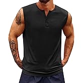 Runcati Mens Muscle Tank Tops Sleeveless Workout Gym Slim Fit Henley Shirt Casual Basic Summer Beach Tops