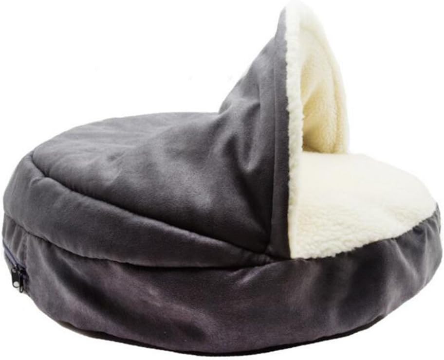 DABUOT Pet Bed Removable And Washable Semi-Closed Half-Roof Cat Litter Kennel Sleeping Bag Pet Litter,Gray,L [Energy Class A]