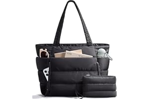 BAGSTELLAR Puffer Tote Bag for Women, Lightweight Puffy Work Handbag Teacher Nurse Quilted Shoulder Bag for School Travel Gym