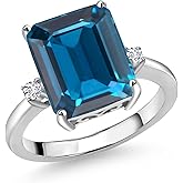 Gem Stone King 5-7 Cttw Gemstone Birthstone and White Lab Grown Diamond 3-Stone Engagement Ring | 925 Sterling Silver | Center Emerald Cut 12X10MM | Wedding Anniversary Promise Ring For Women