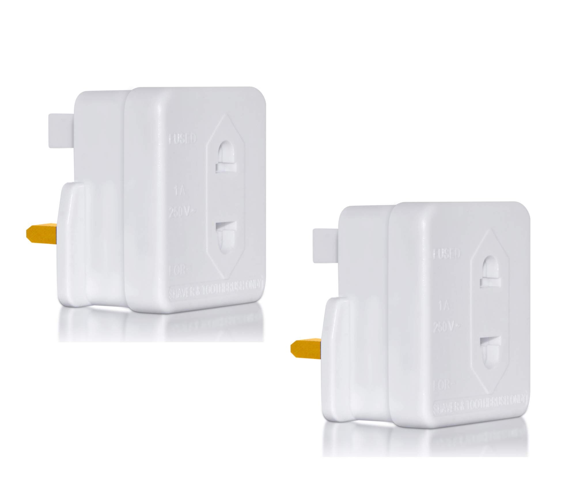 Visibee - 2 x Shaver Adaptor UK 3 Pin to 2 Pin 1A Fuse Adaptor Plug Ideal for Shaver and Toothbrush