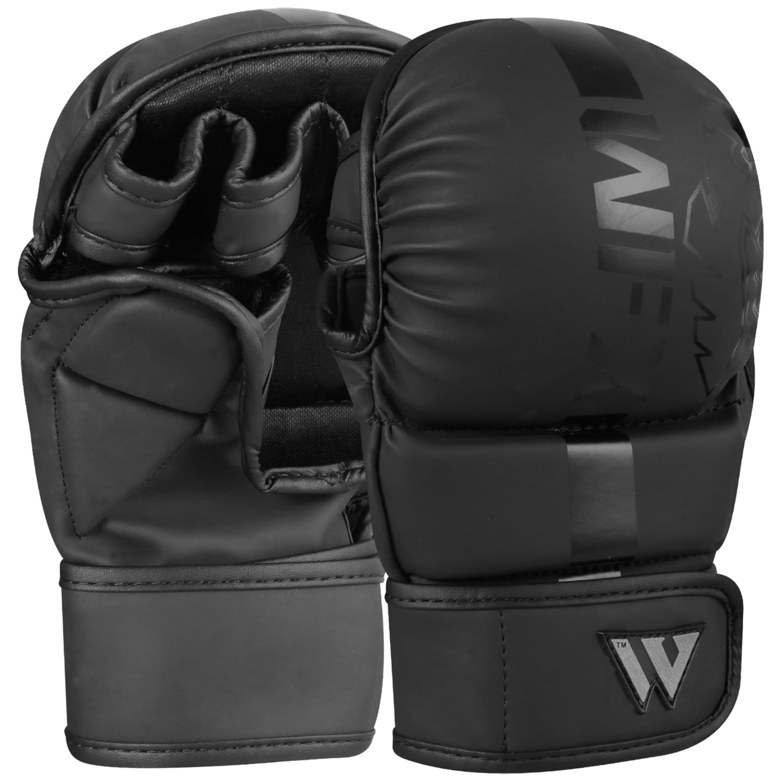 WFX MMA Gloves Martial Arts Mitts Sparring Grappling Muay Thai Cage Fighting Open Palm Adjustable Wrist Support Boxing Training Combat Sports Punching Bag Kickboxing Maya Hide Men Women (Black, S)