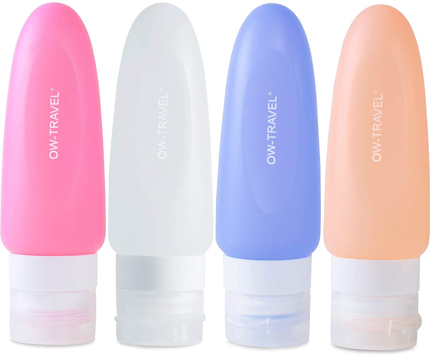 OW-Travel Silicone Travel Bottles for Travel Toiletries (4 Pcs). TSA Compliant Leakproof BPA Free Refillable Squeezable Travel Bottle for Liquids Creams Lotions Travel Shampoo Travel Set