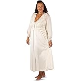 SHADOWLINE Women's Long Flowy Figure Flattering Button Down Robe- Silky Floral Stretch Lace Bodice Lingerie Elegant Sleepwear