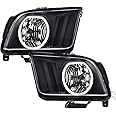 PIT66 LED Headlights, Compatible with 2005-2009 Ford Mustang Headlamp Assembly Driver & Passenger Side, Clear Lens Black Housing, 2Pcs