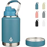 BJPKPK 64oz Insulated Water Bottles, Dishwasher Safe Half gallon Water Bottle with Metal Handle, BPA Free Spout Lid & Detachable Bowl, Large Stainless Steel Jugs, Navy Blue