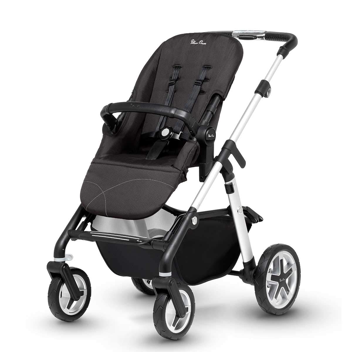Silver Cross Pioneer Baby Pram and Pushchair, Satin Silver Chassis, Seat Unit and Carrycot, From Birth to 25 kg, With Accessories