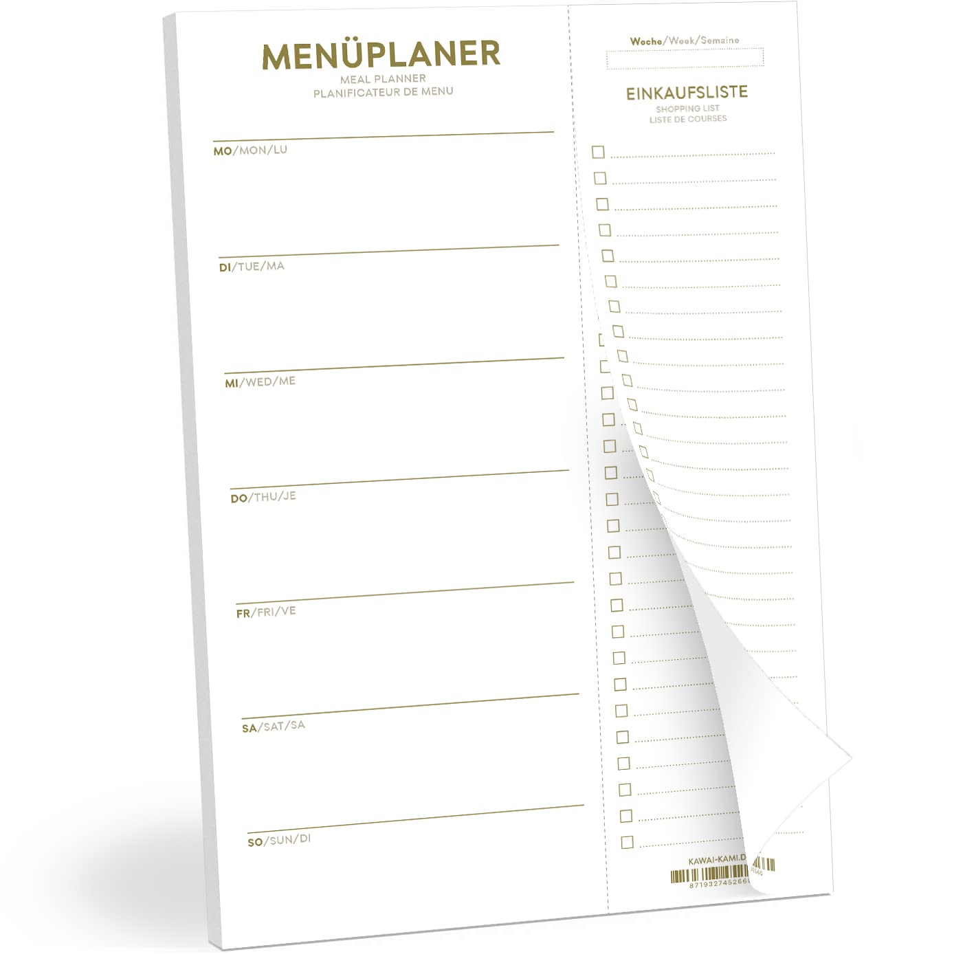KAWAI-KAMI 2024 A4 Menu Planner with Tear-Off Shopping List, Weekly Planner Notebook for Family, Diet, Weight Loss Planning