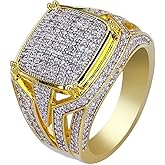 hsiyyecg Shiny Two-Tone 18k Gold Plated Cluster Hip Hop Iced Out Lab Simulated Diamond Micro Pave CZ Pinky Ring for Men, Wedding Engagement Eternity Bands Ring