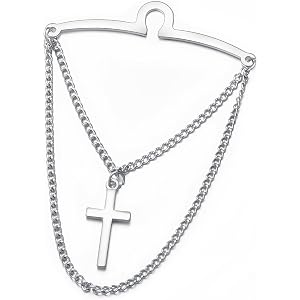RunootPR Tie Chain With Cross Silver Tie Clip for Men Simple Christian Tie Tacks Double Necktie Chain Business Jewelry