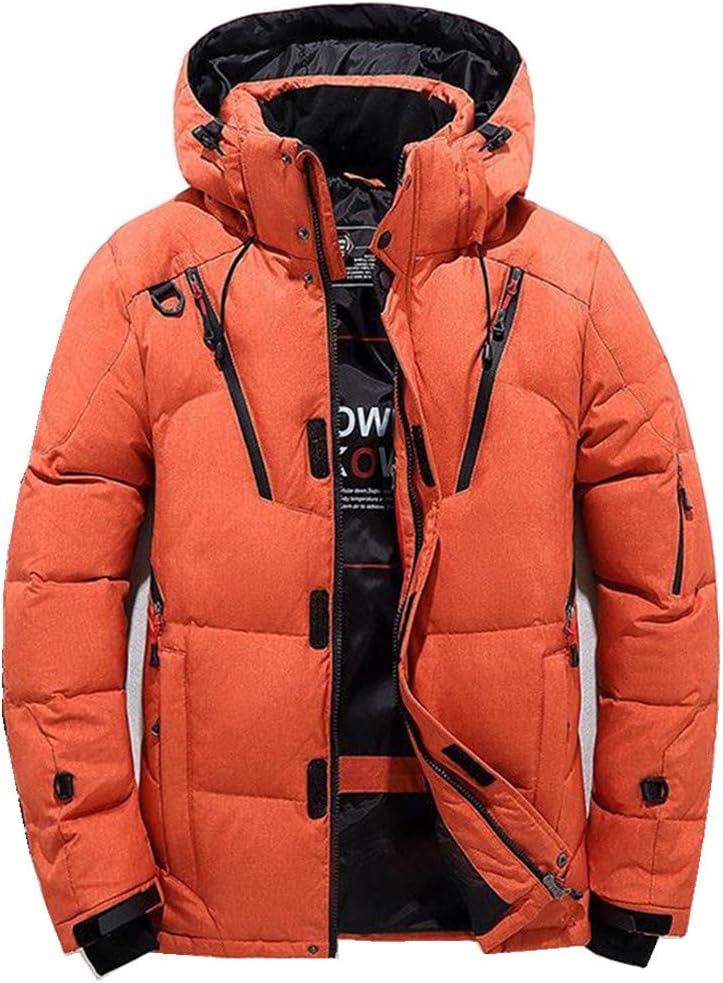 ZF Men Winter Warm Duck Down Jacket Ski Jacket Snow Thick Hooded Puffer Coat Parka