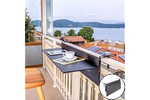 GENESIS WOODESIGN Balcony Bar Table for Railings, Outdoor Folding Deck Rail Table for Patio, Balcony Hanging Desk for Many Railings Compatible, Wooden Bar Serving Table for Porch (Black, XL: 47.3 x 11.8 inches)