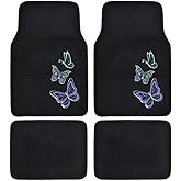 BDK Embossed Neon Purple & Green Butterflies Design Carpet Car Floor Mats for Auto Van Truck SUV-4 Pieces Front & Rear Full Set with Rubber Backing-Universal Fit