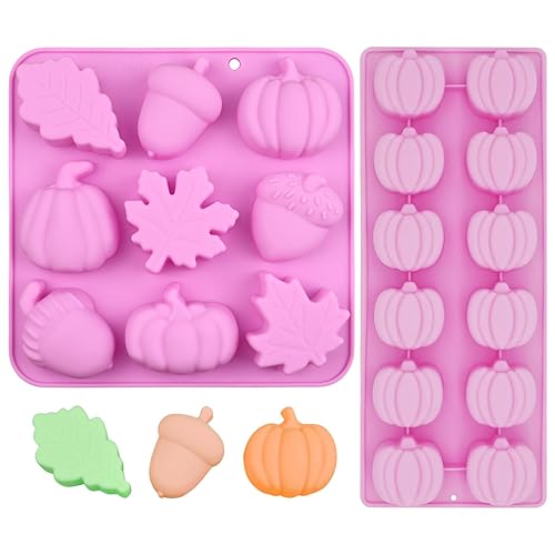 Halloween Pumpkin Chocolate Molds, 3D Autumn Silicone Chocolate Molds Pumpkin Maple Leaf Acorns Shape Candy Baking Moulds Fall Theme for DIY Baking, Thanksgiving Candy, Chocolates & Cake Decoration