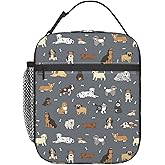 Oplp Cute Dogs Lunch Bag Puppy Pets Grey Background Lunch Box Insulated Meal Bag Food Container for School Work Picnic Travel