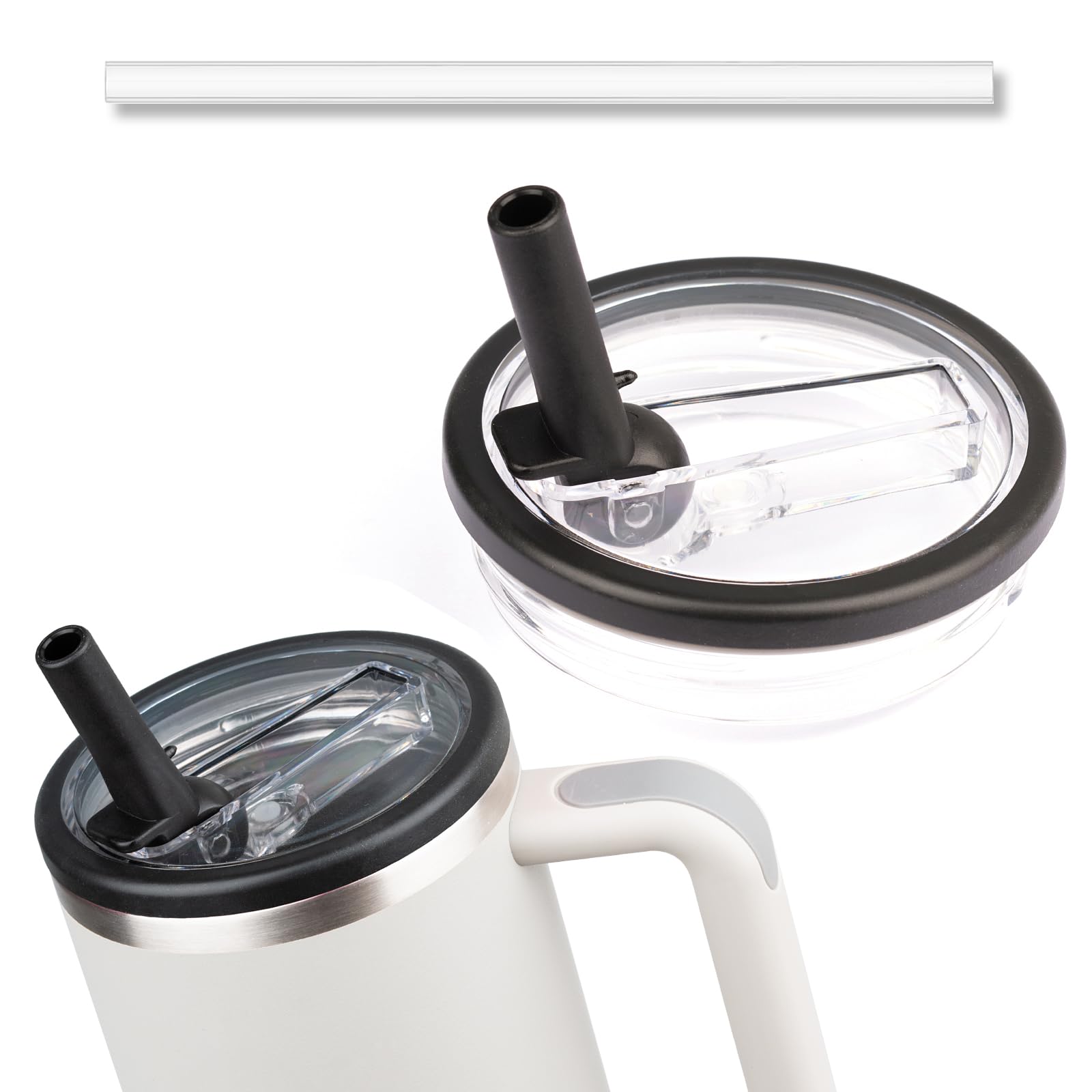 Photo 1 of 2 Pack 40 oz Tumbler Flip Straw Lid Compatible with Stanley Cup 40oz Tumbler Tumbler Cover Compatible with Stanley Cup Quencher Straw Cover Compatible with Stanley 40 Oz Tumbler (White and Pink)