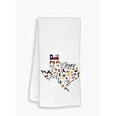 Moonlit93 Texas State Map Kitchen Towel, U.S. State Souvenir Tea Towel, Multi-Purpose Towel, Soft & Absorbent, White Floral Polyester Kitchen Cloth