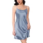 THXSILK Women's Sexy Silk Nightgown, 100% Mulberry Silk Sleepwear Round Neck Spaghetti Strap Chemise Short Slip Dress