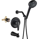 Shower Faucet Set with Tub Spout Tub and Shower Faucet Set Complete with Handheld Shower Head Shower Combo Set Shower System with Tub Spout Tub and Shower Trim Kit Matte Black