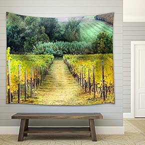 Beautiful Autumn Landscape with Vineyards. Tuscany, Italy - Fabric Wall Tapestry Home Decor - 51x60 inches