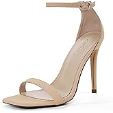 Mhuire Stylish 4 IN Square Open Toe Ankle Strap Stiletto Heels for Women Plain Trendy Strappy Heeled Sandals