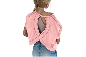 NHAPMJ Backless Tops for Girls Open Back Workout Short Sleeve Gym Shirts Summer Casual Yoga Y2k Athletic Crop Running Tees