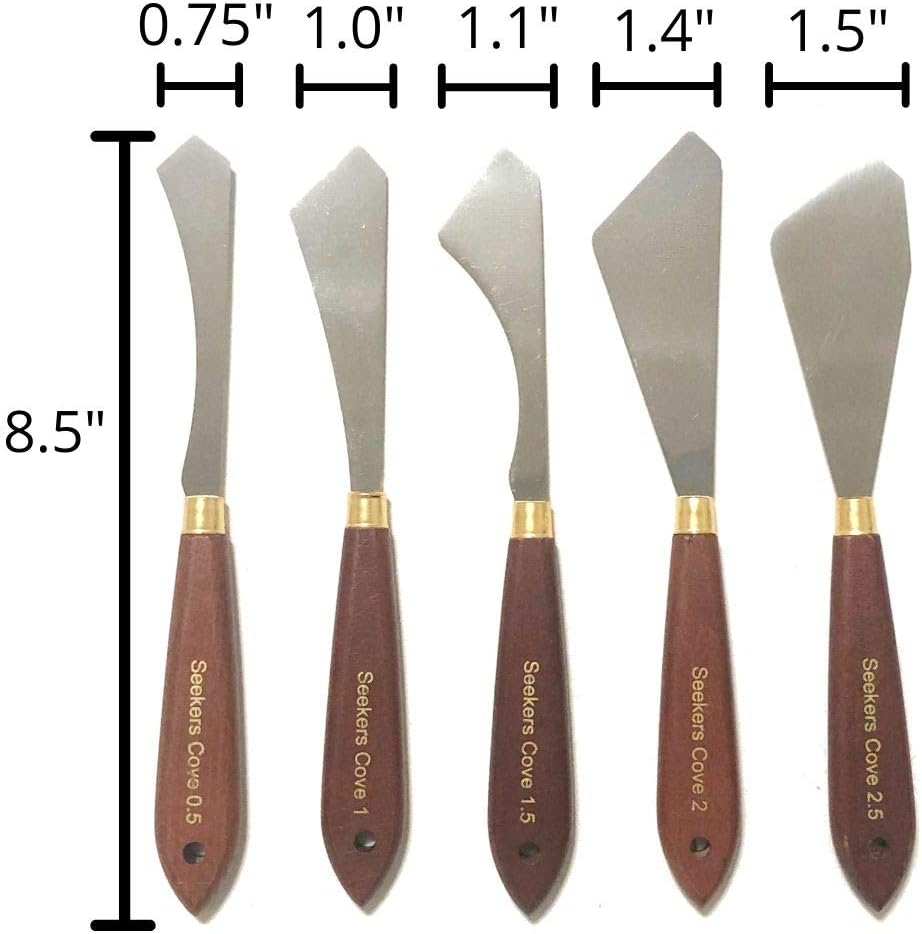 Painting Knife Set of 5 - Five Different Palette Knives Thin to Thick - Straight Edge Gentle Flex for Art and Paint (Unit, 5pcs)