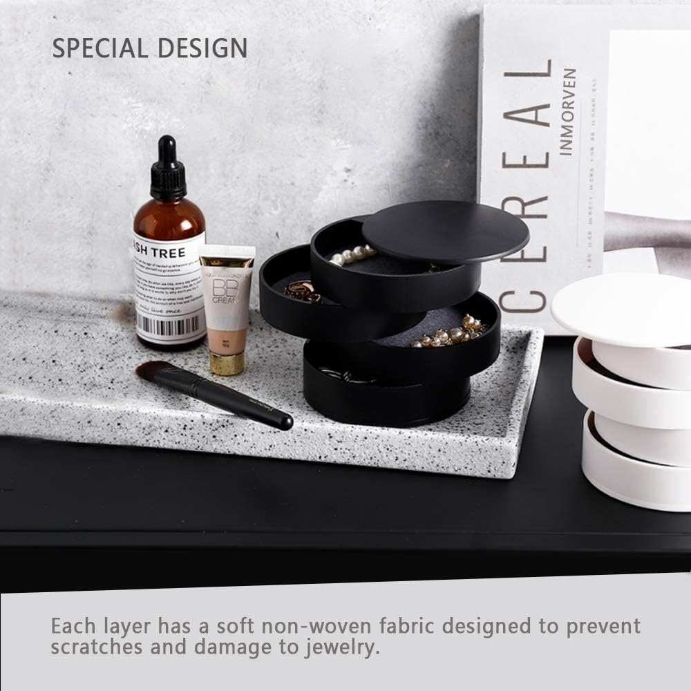 CONBOLA Jewelry Organizer, Small Jewelry Storage Box Earring Holder for Women, 4-Layer Rotating Travel Jewelry Tray Case with Lid for Bracelets Rings Bracelets (White): Home Improvement