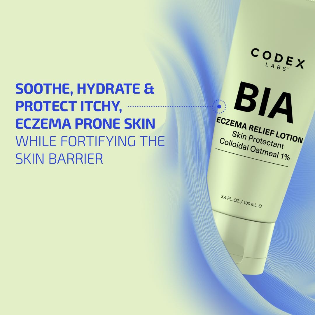 Codex Labs BIA Eczema Relief Lotion, 3.4 oz - Clinically Proven Colloidal Oatmeal 1% for Itchy Dry Eczema Prone Skin - Fragrance Free Moisturizer with BiaComplex 2.0 - Safe for Babies, Kids & Adults