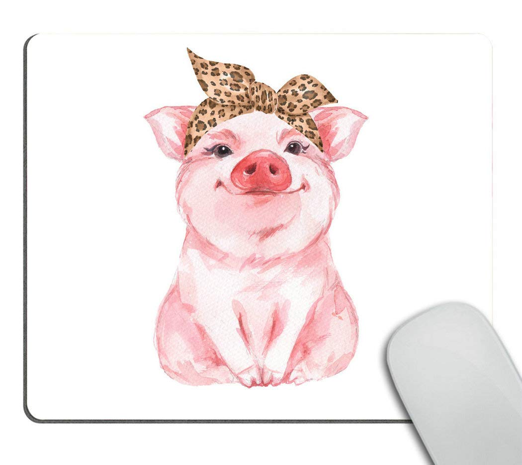 Wasach Pig Mouse Pad Farm Animal Funny Cute Piggy Wearing Leopard Bandana Gaming Mouse Pad Rubber Large Mousepad for Computer Desk Laptop Office Work 7.9x9.5 Inch Pink