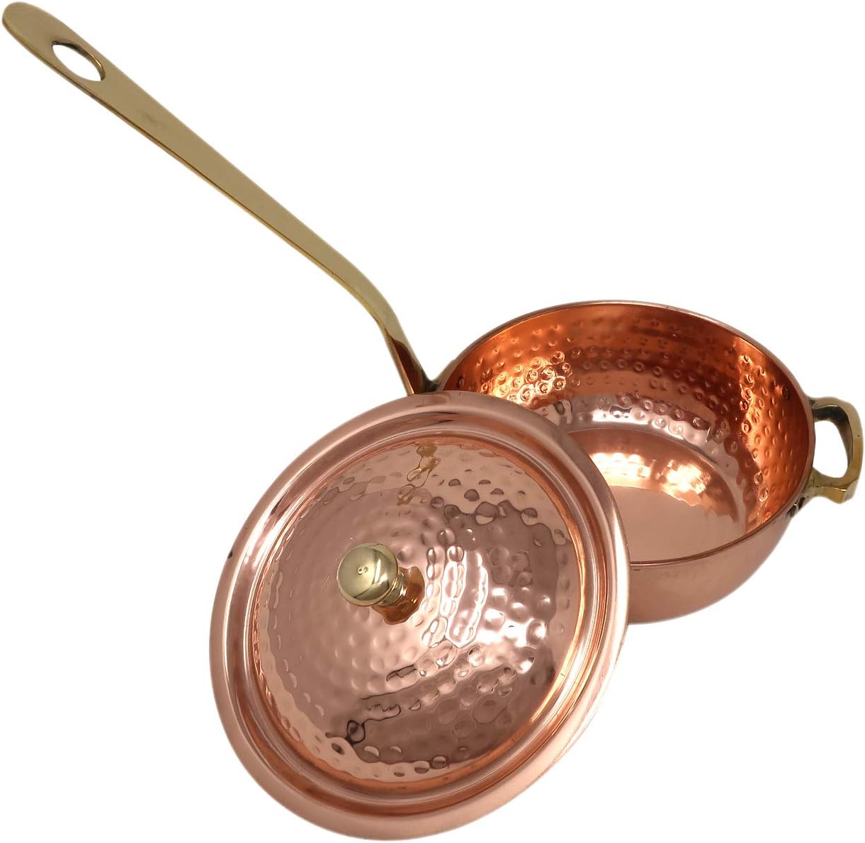 Toyinngg Copper Cookware Frying Pan Pot Brass Handles with Lid Indian Kitchen Utensil Hand Hammered, 1000 ML