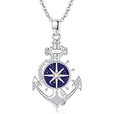 SOESON Anchor Necklace for Women 925 Sterling Silver Lapis Lazuli Necklace Compass Anchor Pendant Necklace With Lapis Lazuli Jewelry Christmas Anniversary Birthday Gifts for Mom Wife friend