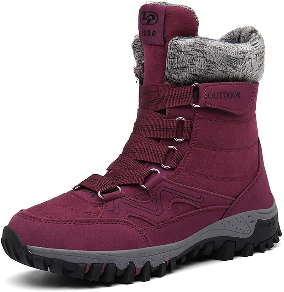 Womens Winter Snow Boots Warm Fur Lined AntiSlip Ankle Hiking Booties Outdoor Walking Shoes Non